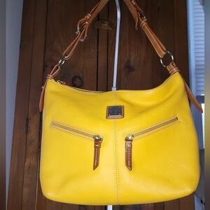 Dooney and Bourke Yellow Pebble Leather Shoulder Bag with Contrast Straps